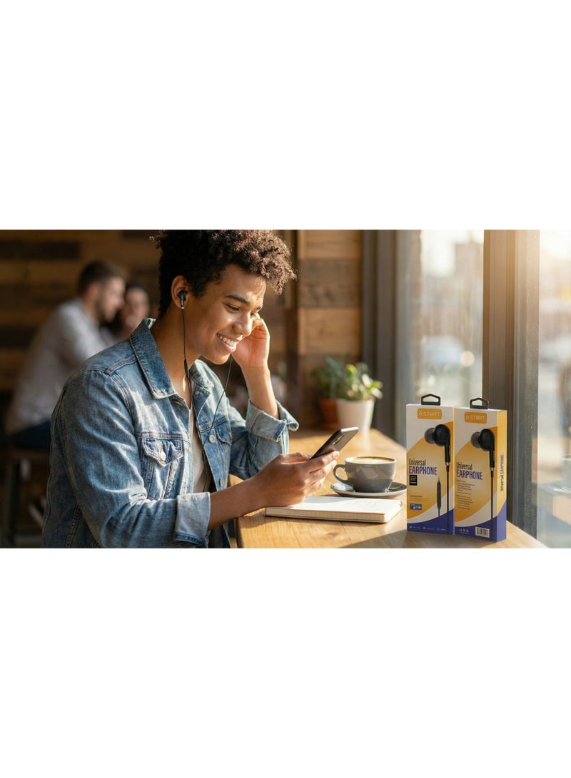 ستارت سماعة أذن سلكية يونيفرسال ST-6 من ستارت (START) - ميكروفون مدمج، صوت ستيريو HiFi ببيز قوي، درايفر 14.2 ملم، سلك طويل 155 سم - أسود - Image 5